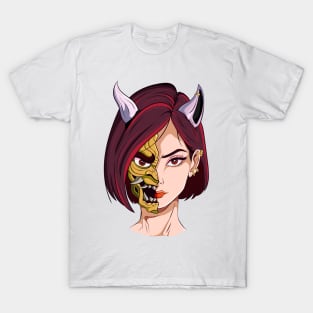 The Oni Masked Beauty 2 - Japanese vector art - T-Shirt